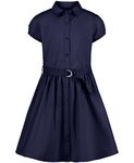 Nautica Girls' Big School Uniform Short Sleeve Shirtdress, Navy Blue, 8-10