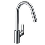 hansgrohe Focus M41 - kitchen tap with pull-out spray, 2 sprays, kitchen sink tap with spout height 240 mm, kitchen mixer tap with swivel spout, chrome, 31815000