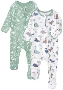 FIEMOL Baby Boy Sleepers 100% Cotton Footie Pajamas, Newborn 0-3 3-6 6-9 Months with 2-Way Zipper & Mitten Cuffs, Ultra Soft 2 Pack Footed PJs Baby Boy Clothes