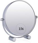 MIRRORVANA Small 15X Magnifying Dressing Table Mirror for Makeup - Double Sided 15X/1X, Free Standing Mirror for Vanity and Bathroom - 15cm Wide & 17cm Tall (Chrome)