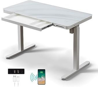 Height Adjustable Electric Standing Desk with Marble Effect Glass Top White Desk with Drawers, USB C & Wireless Chargers, Sit Stand Electric Desk, Stand Up Desk, Adjustable Desk, 120cm, Office Desk