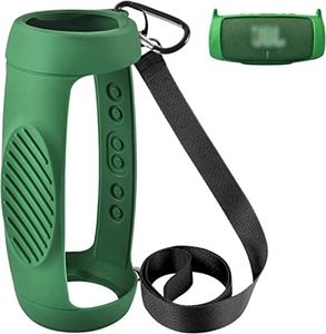 Silicone Case Cover for JBL Charge 5 Waterproof Portable Bluetooth Speaker, Travel Carrying Protective Gel Soft Skin, Waterproof Rubber Pouch with Shoulder Strap and Carabiner - Green