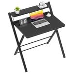 GreenForest Folding Desk No Assembly Required Large Size,Computer Desk with 2-Tier Shelf Laptop Foldable Table for Small Spaces, Black