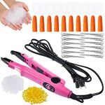 Lanties Hair Extensions Iron Fusion Keratin Hair Extensions Heat Tool Heat Connector Wand with Fusion Glue Protector Template Hair Clip Finger Protector 2 Bag Keratin Glue Granule Bead (Pink)