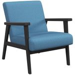 HOMCOM Fabric Accent Chair, Upholstered Armchair, Mid-Century Modern Living Room Chair with Wood Legs and Padded Cushion for Bedroom, Blue