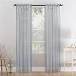 Megachest a pair of 3+7cm slot top sheer lucy voile curtain with tie backs 31 colors 10 sizes (silver, 56" wideX81 drop(W142cmXH206cm))