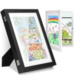 2-PACK Kids Art Frames , Black & White Kids Artwork Frames Changeable with Mat & Pictures Storage , Wooden Art Project Frames with HD Front Opening for 2D Picture,3D Picture, Crafts, Children Drawings, Hanging Artworks Horizontal and Vertical Formats