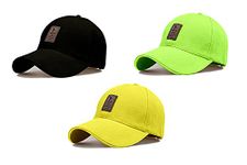 FY LANE Combo ediko 3 Cap for Men Women Topi Unisex Head Branded Boy's Girl's Caps Adjustable Strap Summer Sports Cricket Gym Dance Cotton Free Size Black,neon,Yellow