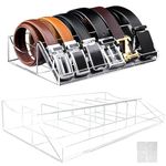 Tongboke Acrylic Belt Organizer 7 Compartments with Anti-Slip Mat, Clear Belt Box Container Display Cabinet Belt Organizer for Closet Drawer Clear Belt Box