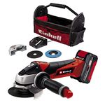 Einhell Cordless Angle Grinder with Battery, Charger and Storage Bag 18V Power X-Change, 115mm (4 Inch) Disc Battery Grinder for Cutting, Grinding and Polishing - TE-AG 18/115 Li Power Tool Set