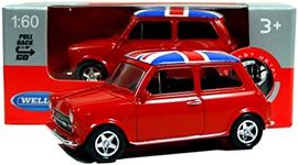 Welly Mini Cooper Mini Model (Red) with Union Jack Top Made of Die Cast Metal and Plastic Parts, Pull Back & Go Action Toy