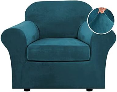 H.VERSAILTEX Rich Velvet Stretch 2 Piece Chair Cover Chair Slipcover Sofa Cover Furniture Protector Couch Soft with Elastic Bottom Chair Couch Cover with Arms Width Up to 49 Inch(Chair, Deep Teal)