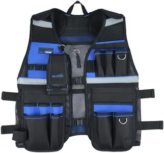 MELOTOUGH Tool Vest for Men Reflective Safety Tool Vest with Adjustable Straps, Removable Phone Holder for Electrical, Carpenters, Construction, Handyman (Blue)