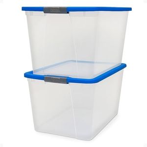 HOMZ 2-Pack Plastic Storage Bins w/Lids, Stackable Totes, 64 Quart, Clear/Blue