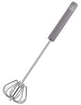 Starchef Stainless Steel Whisk Egg Beater Hand Push Anti-Slip Silicone Handle Comfortable Grip（12Inch/Grey）