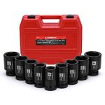 CASOMAN 1-Inch Drive Spindle Axle Nut Impact Socket Set, Deep, 1" to 2", 9PCS Impact Large Socket Set, 6-Point, SAE, CR-MO