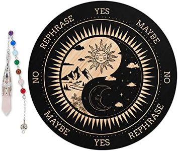 ORIGACH 7.9" Sun and Moon Pendulum Board Wooden Witchcraft Divination Board with Crystal Dowsing Pendulum for Spirit Altar Decoration