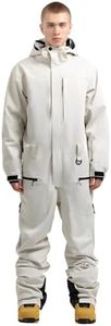 GSOU SNOW Men Ski Suit One Piece Snowsuit Snowboard Jumpsuit Jacket Pant Set Insulated Windproof Outwear Winter Beige L