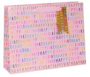 Glick Luxury Gift Bags, Happy Birthday Landscape Gift Bag, Pink, 27.5 high x 35.5 wide x 10 cm deep