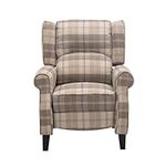 More4Homes - Eaton Pushback Recliner Armchair - Recliner Sofa Chair for Living Room & Bedroom - Wing Back Recliner - Check Fabric, Beige