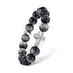 AWNL Men's Beaded Bracelet with Sterling Silver Cross Charm 13mm Gray Hawk's Eye Energy Healing Gemstone Bracelet Birthdays Anniversaries Festivals Gift for Men