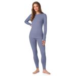 Cuddl Duds Womens Fleece Lined Thermal Base Layer Set – Long Sleeve Shirt & Leggings for Cold Weather – Lounge Set for Women, Dusty Blue, Large