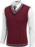 COOFANDY Men's Cable Knit Sweater Vest Cotton Knit V Neck Sweater Sleeveless Vest Casual Pullover Tops Dark Red