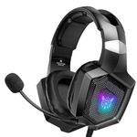 Gaming Headset with Microphone, Gaming Headphones for PS4 PS5 PC with RGB Lights, PlayStation Headset with Noise Reduction 7.1 Surround Sound Over-Ear and Wired 3.5mm Jack (Black)