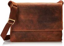 Visconti Distressed Leather Messenger Bag-3/4 Flapover, Oil Tan