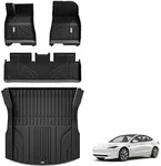 3W Floor Mats and Cargo Liner for Tesla Model 3 2024 TPE All Weather Custom Fit Floor Liner and Cargo Mats 1st and 2nd Rows Car Mats and Trunk Liner Black Floor Mats Rear Trunk Mat