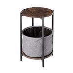 AZL1 Life Concept Vintage Round End Side Table with Basket Industrial Space-Saving & Decorative Coffee Table Night Stand Wood-Look Accent Furniture with Metal Frame, Rustic Brown 1