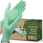 FifthPulse Biodegradable Disposable Nitrile Gloves Large - 150 Count - Green Food Safe Cooking Gloves - Powder and Latex Free Gloves with Textured Fingertips - Home Cleaning Rubber Gloves