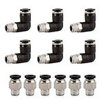 Artilife 12Pack Pneumatic Elbow and Straight Combination 6MM Tube OD x 1/8 Inch NPT Thread Push to Connect Tube Fitting Tube Quick Connect Fittings