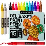 ARTISTRO Paint Pens for Rock Painting, Stone, Ceramic, Glass, Wood, Porcelain, Mugs, Metal, Fabric, Canvas. Set of 15 Quick Dry, Permanent, Waterproof and Oil Based Paint Markers Fine Tip