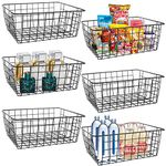 YOUNTHYE 6Pack Wire Storage Baskets, 28x22x11CM Pantry Organizers and Storage Black Wire Basket with Handle, Freezer Storage Organiser for Shelf, Cabinets, Bathroom, Closets