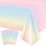 4 Pack Pastel Rainbow Tablecloths, 51x87'' Rectangle Pastel Rainbow Table Cover for Girls Rainbow Birthday Party Decorations Baby Shower Party Supplies