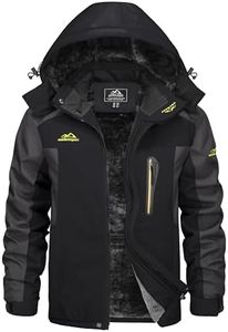 KEFITEVD Men's Winter Warm Hiking Jacket Waterproof Fleece Coat Softshell Outdoor Fishing Jackets with Multi Pockets,Black Grey,L