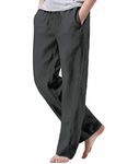 iWoo Mens Elastic Waist Drawstring Pants for Seniors Casual Linen Pants for Men DG L Dark Grey