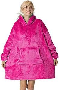 Lillian's HOME Oversized Flannel Blanket with Long Sleeves, Wearable and Cozy with Large Front Pocket, Sherpa Fleece Lining for Adults, Teens and Children One Size Fits All (Rose)