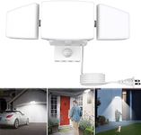 DLLT 35W LED Motion Sensor Light, Super Bright Outdoor Security Light Spotlight with Adjustable 3 Heads, Motion Flood Light with 300° Wide Lighting Area for Yard Patio Pathway Porch, IP65(White)