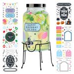 The Vintage Company Glass Drink Dispenser with Tap & Stand, 5.5L Airtight Beverage Water Dispenser, Secure Screw Lid, Reusable 6 Sticker Packs Included – Water, Juice, Cocktails, Parties (51009)