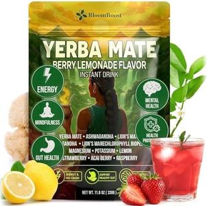 Yerba Mate Instant Tea Powder – Yerba Mate, Ashwagandha, Lion’s Mane, Chlorophyll, Berry Lemonade Flavor – 11.6 oz (30 Servings) – Sugar-Free, Gluten-Free, Superfood Energy & Focus Blend