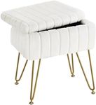 Greenstell Vanity Stool Chair Faux Fur with Storage, 19.4" H x 15.7" L x 11.8" W Soft Ottoman 4 Metal Legs with Anti-Slip Feet, Furry Padded Seat, Modern Multifunctional Chairs for Makeup, Bedroom