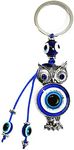 LUCKBOOSTIUM Owl Keychain w/Blue Crystal Eyes & Charm Evil Eye Beads - Sign of Intelligence, Wisdom, Truth, Patience - Home Keys, Bags & Car Rear View Mirror Hanging Accessories (1.5”x4.5”)