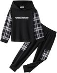 Arshiner Boys Long Sleeve Black Plaid Hooded T-Shirt & Pants Set Toddler Baby Boys Clothes Size 4