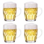 TUSAPAM Dimple Stein Beer Mug Set, 20 oz Beer Glasses with Handle, Glass Beer Mugs, Dishwasher and Freezer Safe, Clear and Durable, Set of 4