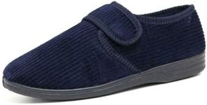 Fashion Star Mens Diabetic Orthopaedic Wide Easy Opening & Close House Hard Sole Slippers Navy-Zak 8