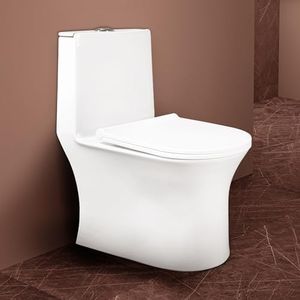 Hindware Italian Collection One-piece Fabio Floor Mount Western Commode for Bathroom | Made of Ceramic | Syphonic Flushing | Vortex | Rimless | Soft Close | Star White | Oval Shape | Floor Mount Ewc