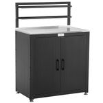 FEASTO Garden Potting Bench with Storage Cabinet, 2-Tier Removable Shelves & Stainless Steel Tabletop, Heavy-Duty Planting Work Station & Outdoor Tool Storage for Greenhouse and Patio