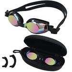 BEZZEE PRO Black Kids Swimming Goggles - UV Protection & Anti Fog Swim Goggles with Storage Case - 3 Different Sized Soft Nose Bridges - No Leaking & Adjustable for Youth & Children - All Swimmers